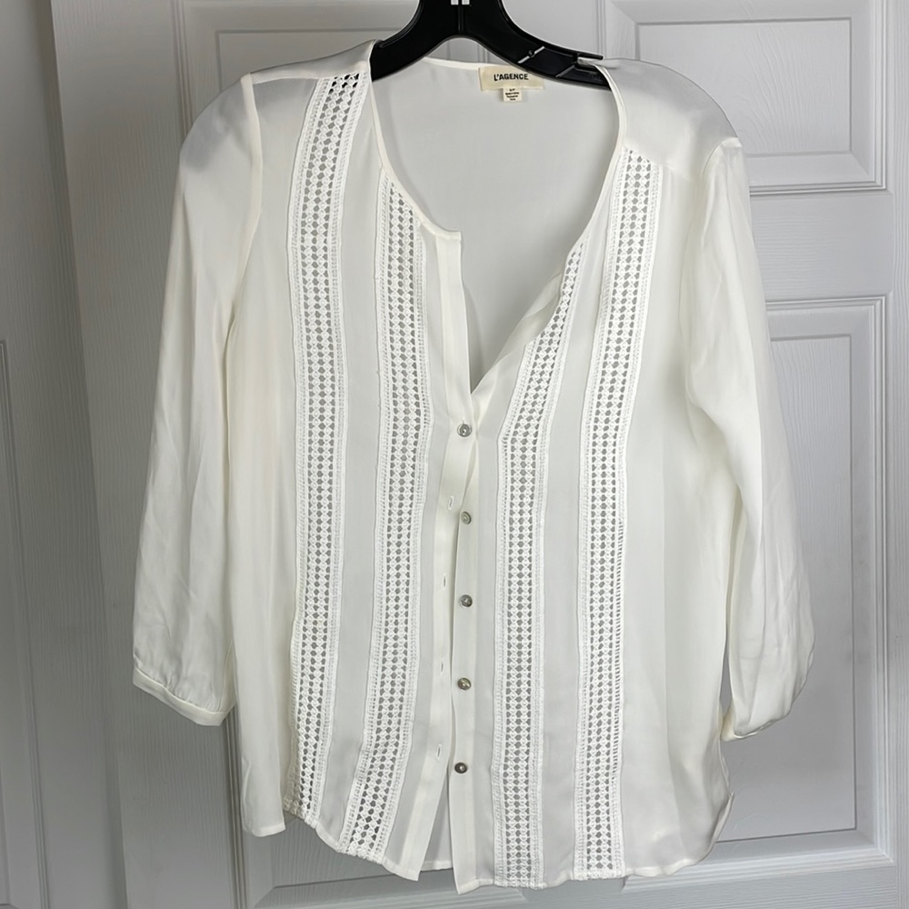 L’Agence Faretta Button Down Blouse with Lace